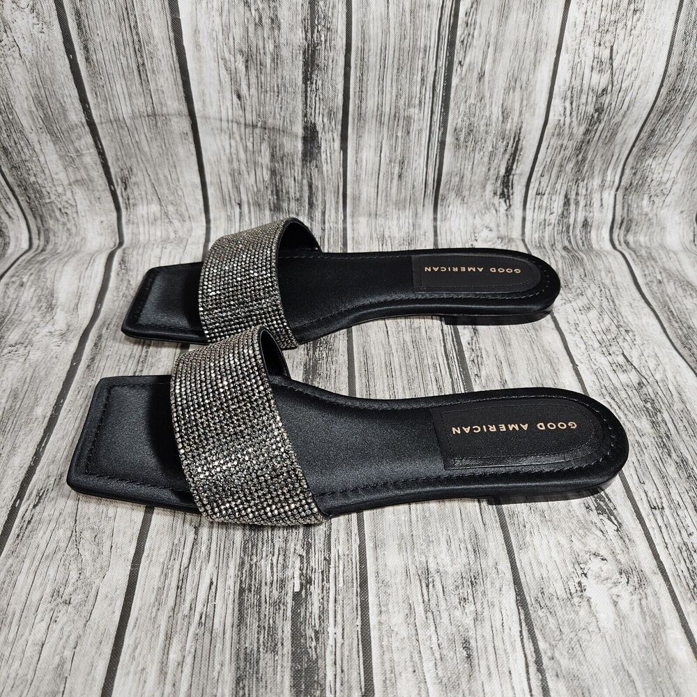 Good American Sandals Womens Size 10 Crystal Slide Black Diamond GA126KD-X New